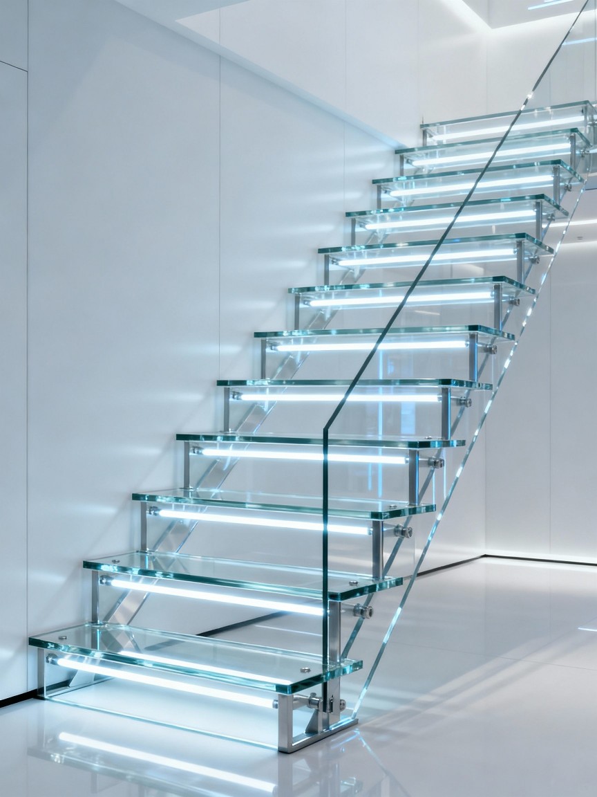 玻璃扶手 + 金属立杆