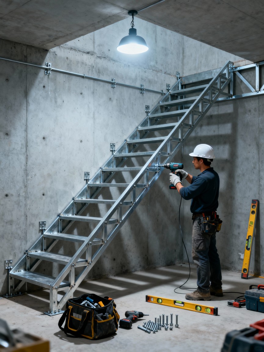 楼梯安装施工团队示意